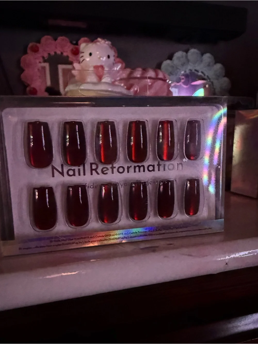 Nail Reformation Mirrored Deep Wine Red Press-On Nails in short coffin - Picture 2 of 8